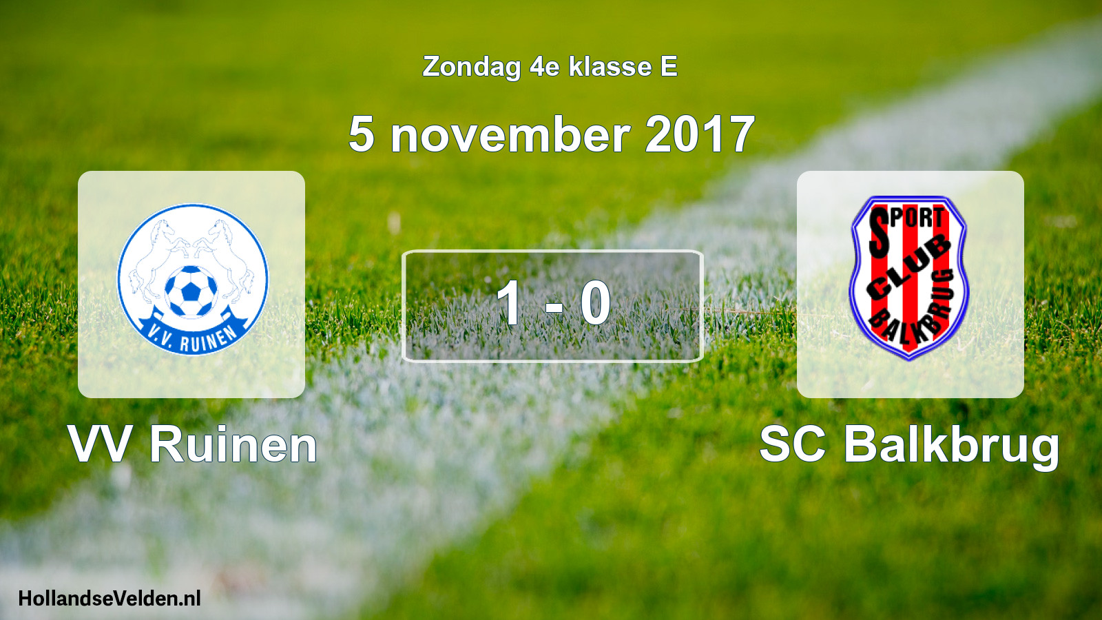 Total number of matches played: VV Ruinen - SC Balkbrug 1 - 0 (5 November 2017)
