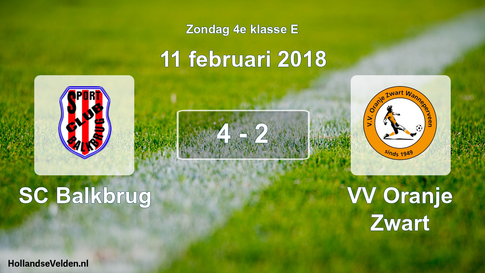 Total number of matches played: SC Balkbrug - VV Oranje Zwart 4 - 2 (11 February 2018)