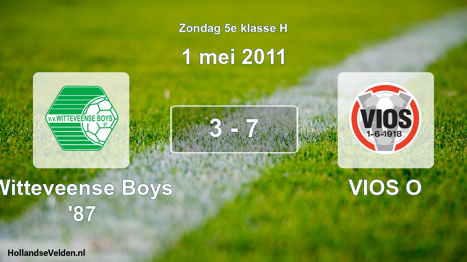 Total number of matches played: Witteveense Boys '87 - VIOS O 3 - 7 (1 May 2011)
