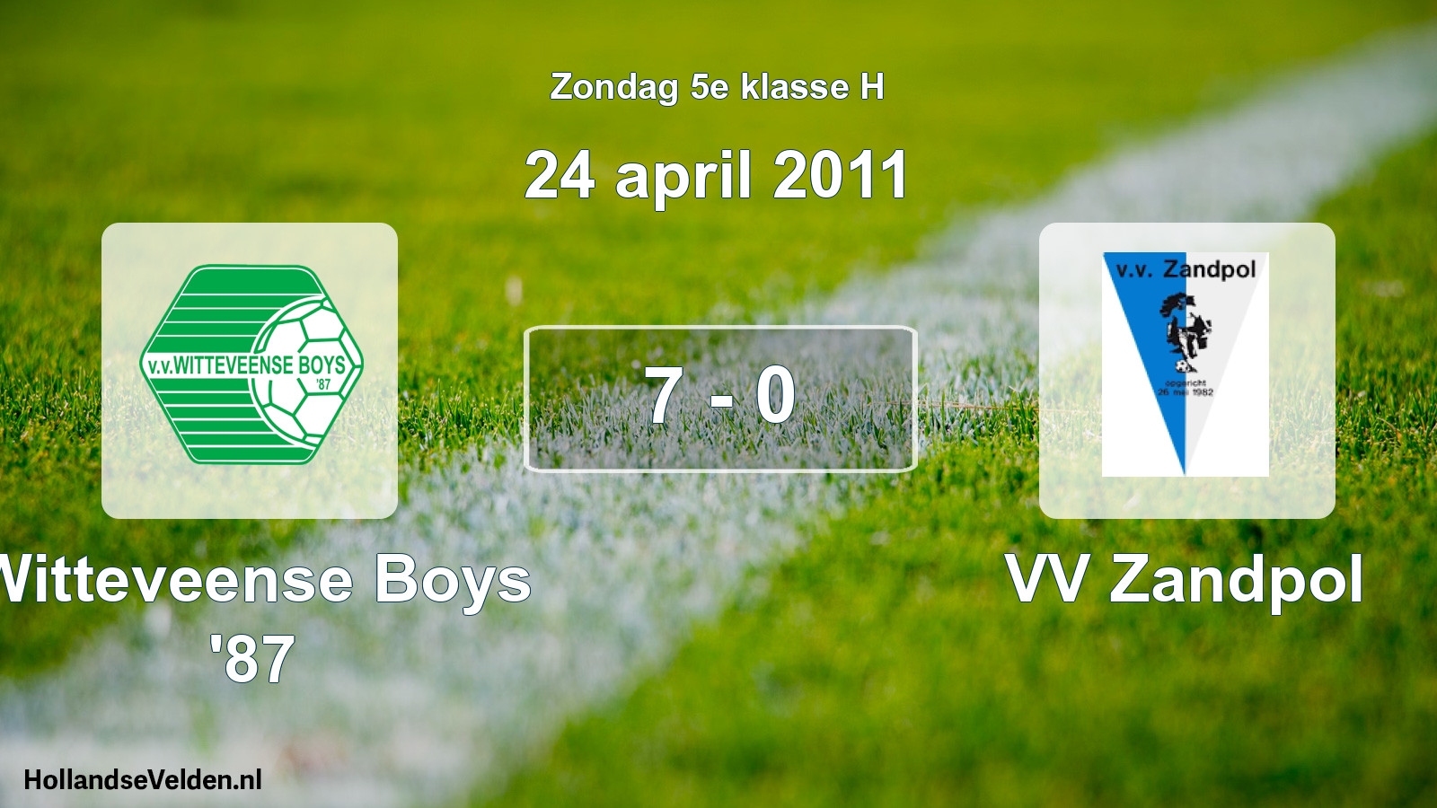 Total number of matches played: Witteveense Boys '87 - VV Zandpol 7 - 0 (24 April 2011)