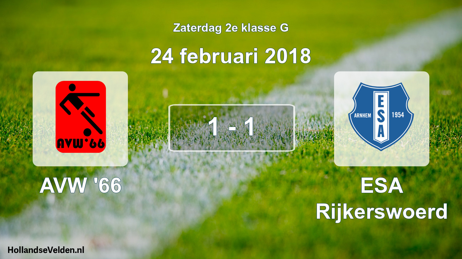 Total number of matches played: AVW '66 - ESA Rijkerswoerd 1 - 1 (24 February 2018)
