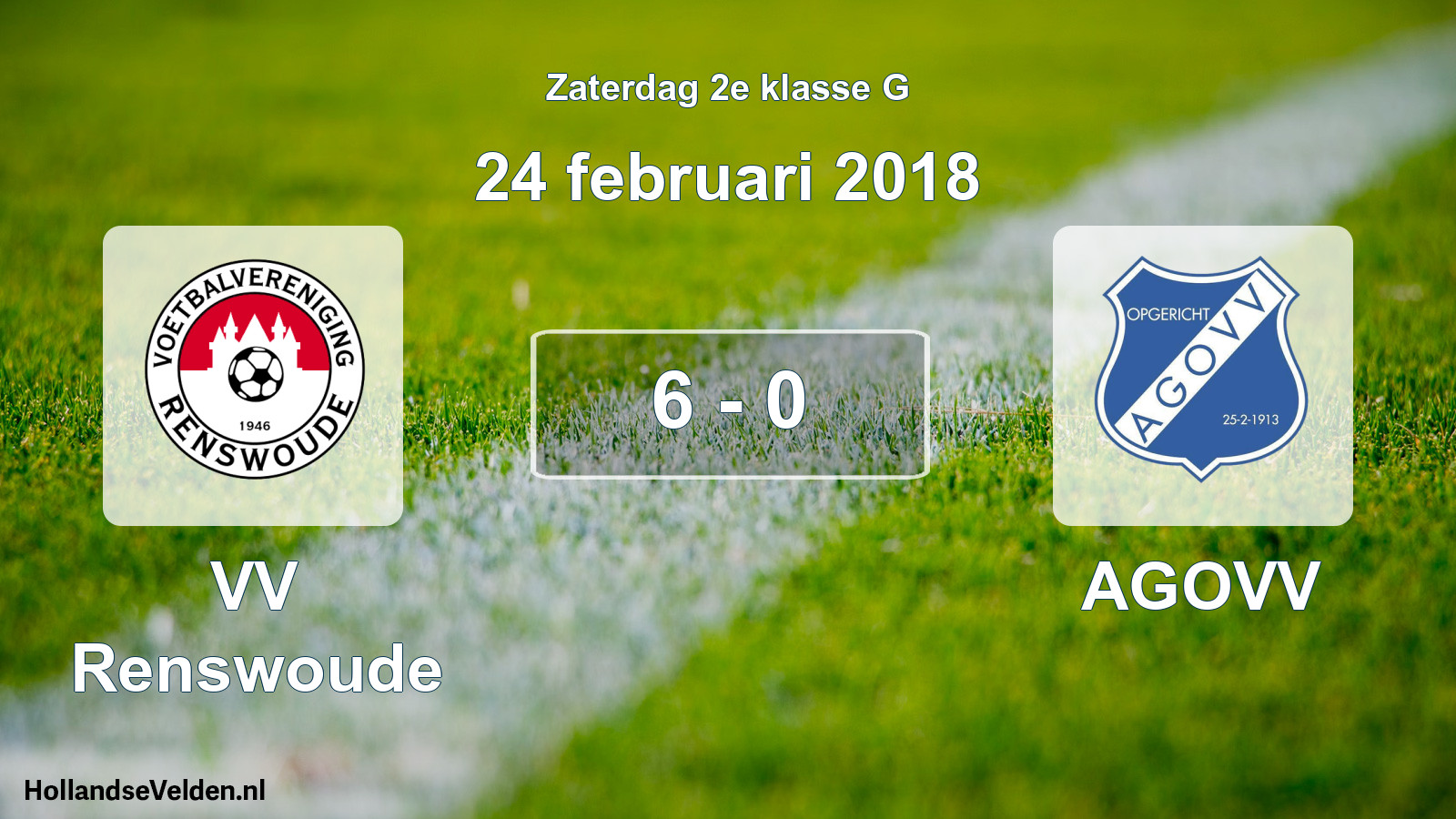 Total number of matches played: VV Renswoude - AGOVV 6 - 0 (24 February 2018)