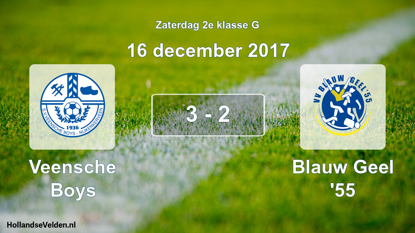 Total number of matches played: Veensche Boys - Blauw Geel '55 3 - 2 (16 December 2017)