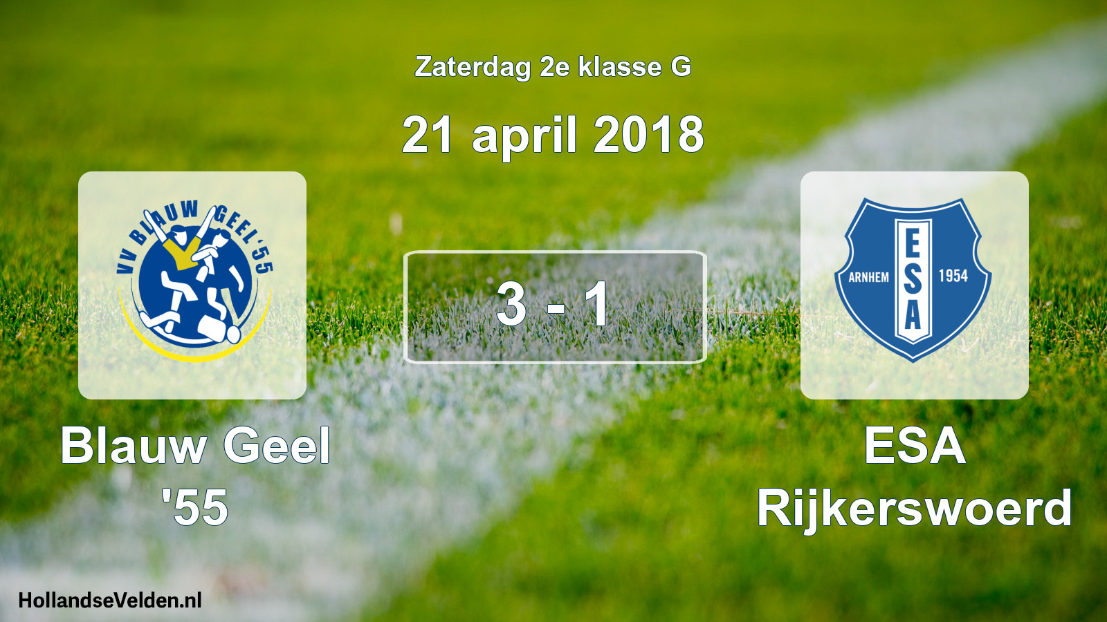 Total number of matches played: Blauw Geel '55 - ESA Rijkerswoerd 3 - 1 (21 April 2018)