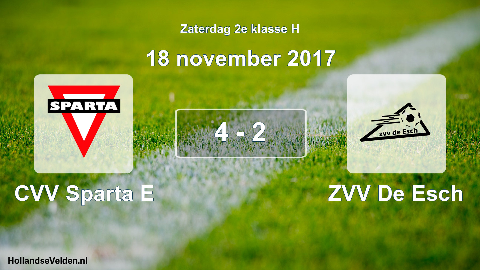 Total number of matches played: CVV Sparta E - ZVV De Esch 4 - 2 (18 November 2017)