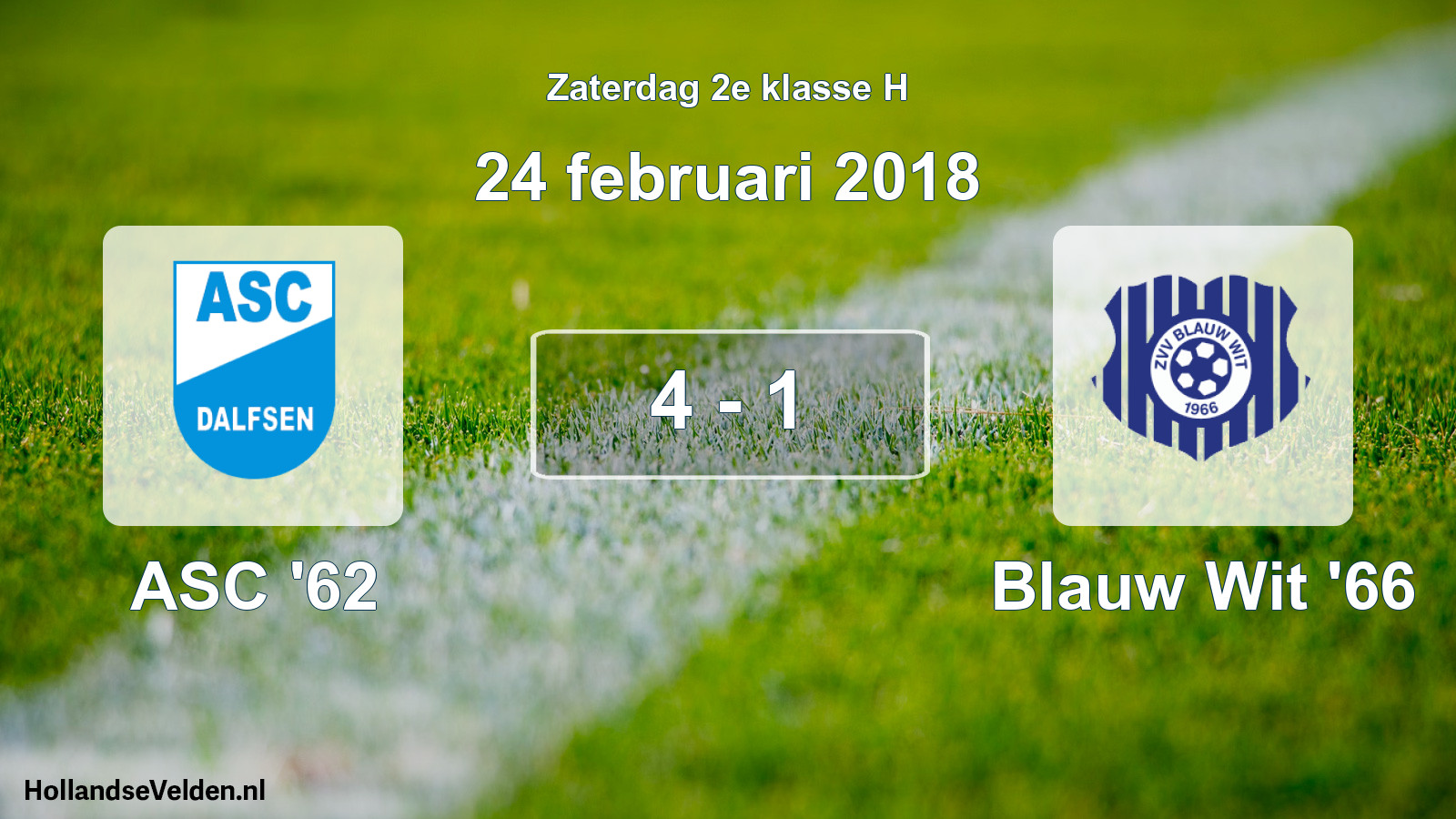 Total number of matches played: ASC '62 - Blauw Wit '66 4 - 1 (24 February 2018)