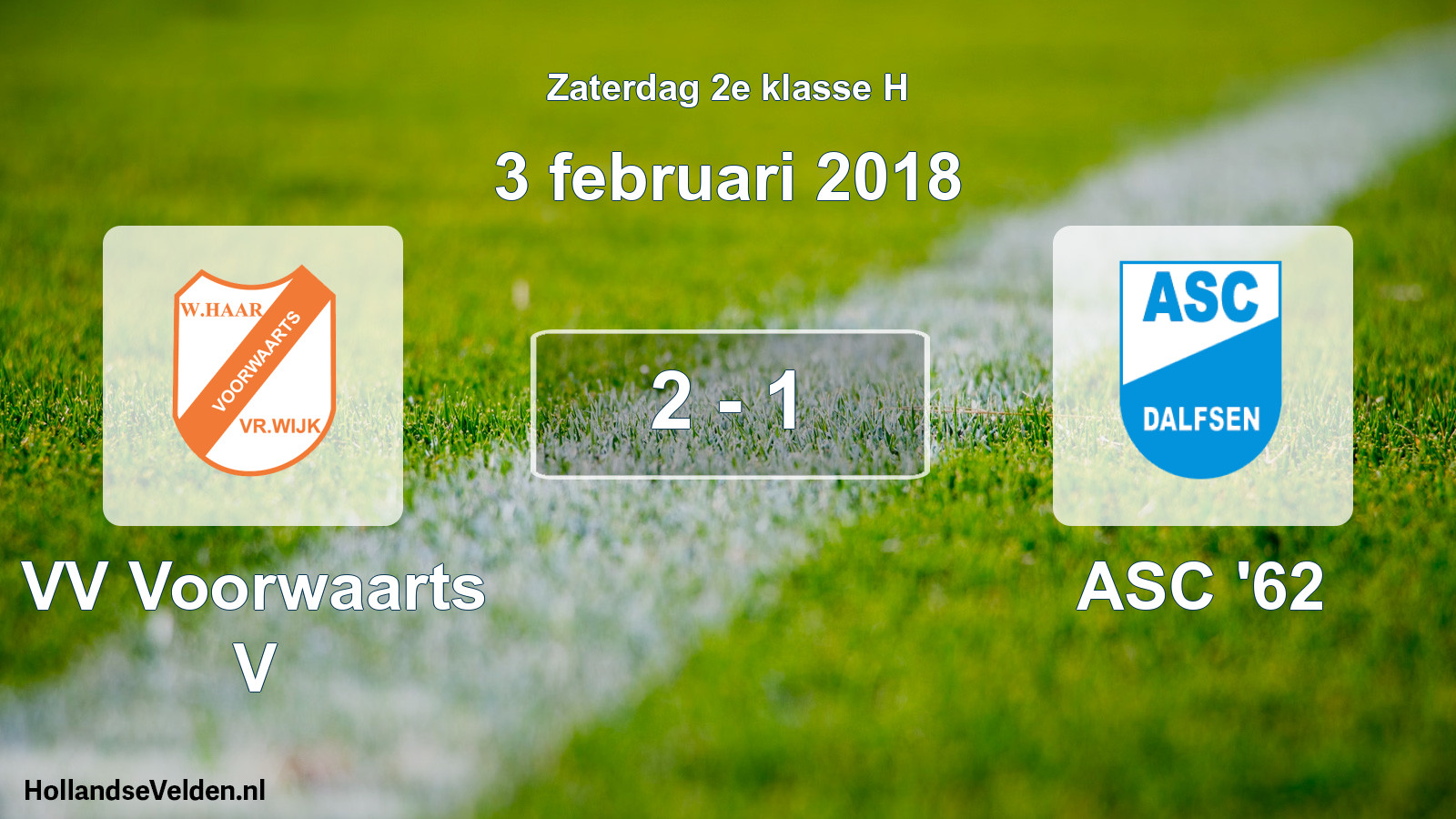 Total number of matches played: VV Voorwaarts V - ASC '62 2 - 1 (3 February 2018)