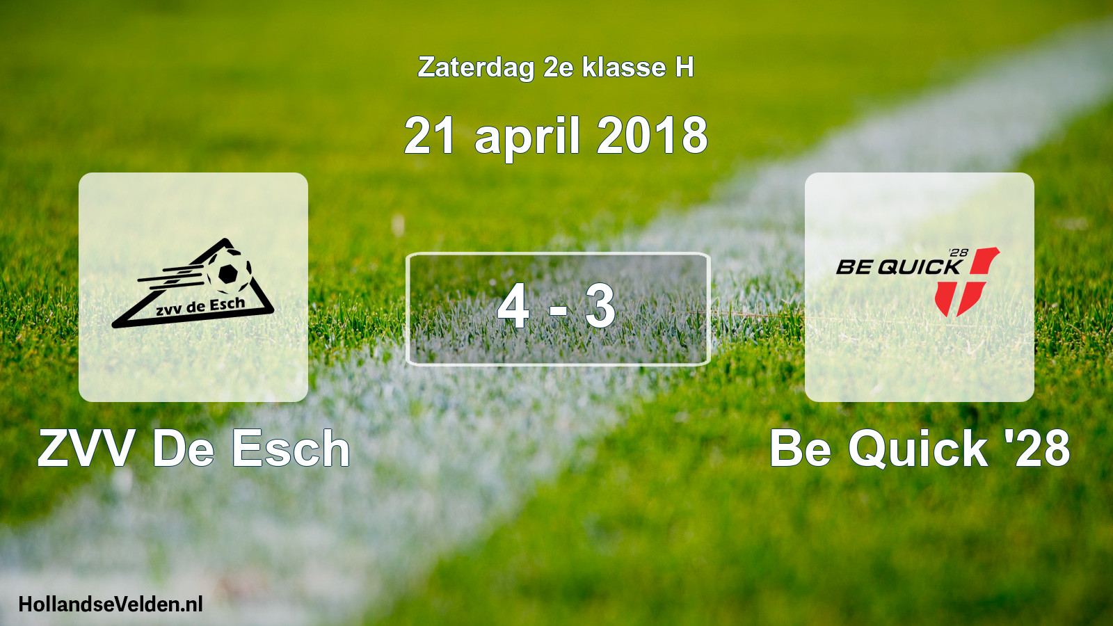 Total number of matches played: ZVV De Esch - Be Quick '28 4 - 3 (21 April 2018)