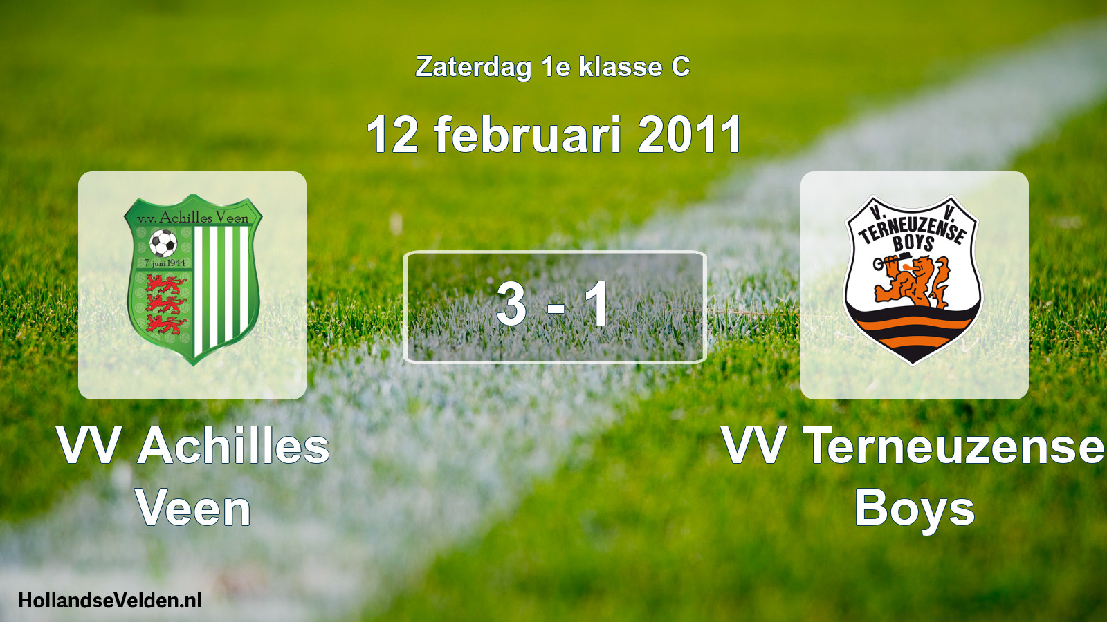 Total number of matches played: VV Achilles Veen - VV Terneuzense Boys 3 - 1 (12 February 2011)