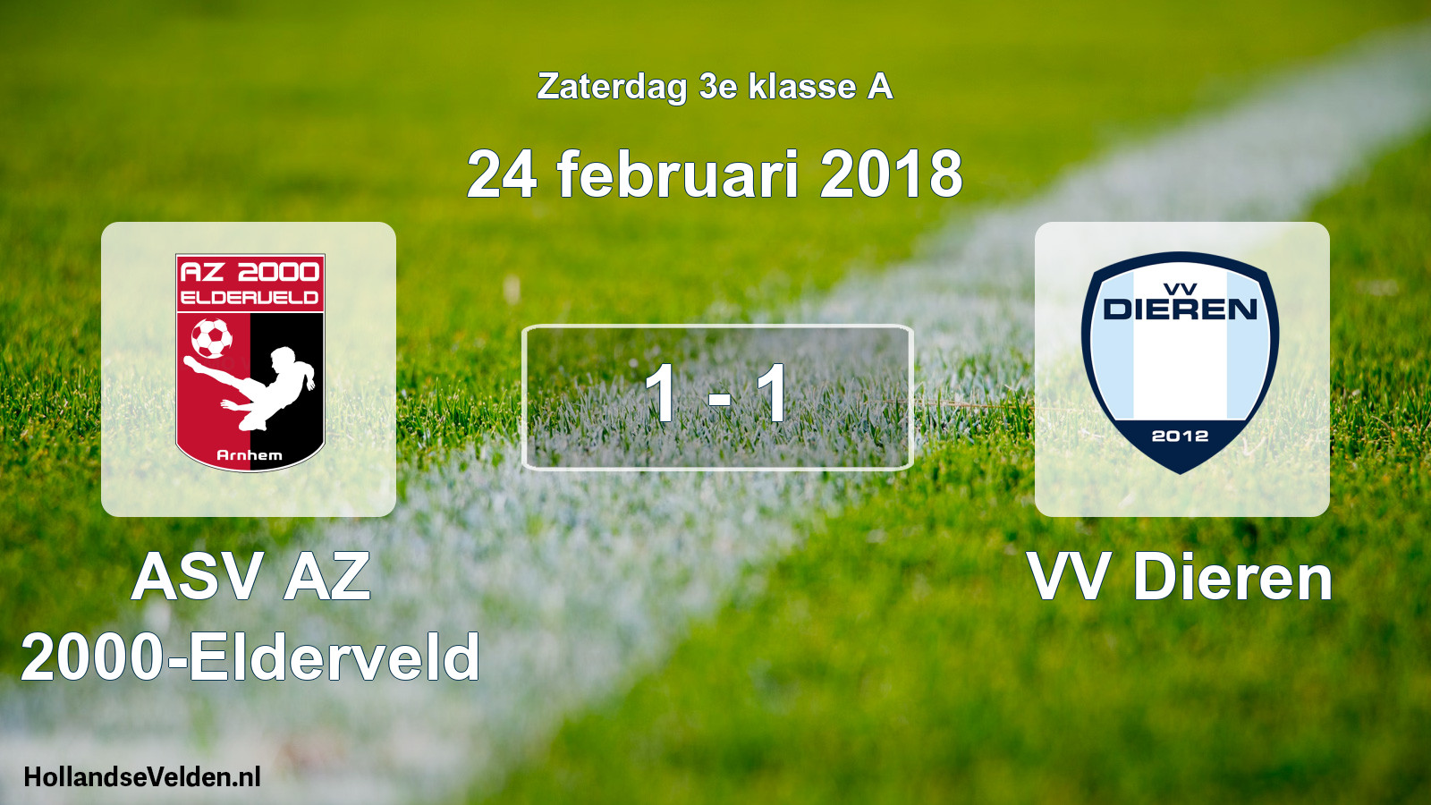 Total number of matches played: ASV AZ 2000-Elderveld - VV Dieren 1 - 1 (24 February 2018)