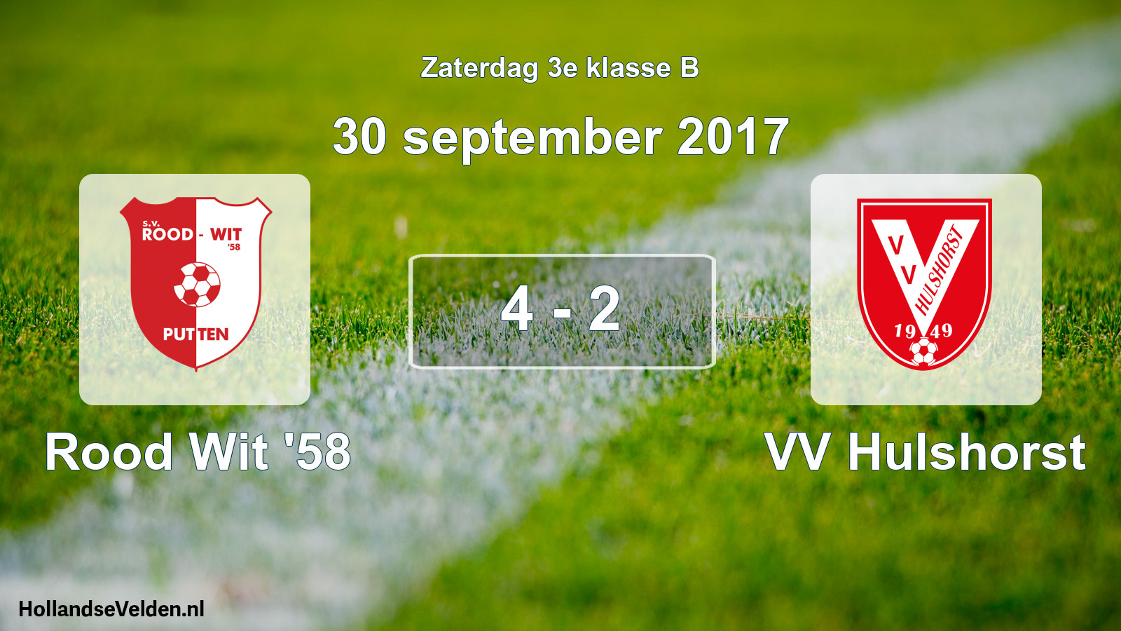 Total number of matches played: Rood Wit '58 - VV Hulshorst 4 - 2 (30 September 2017)