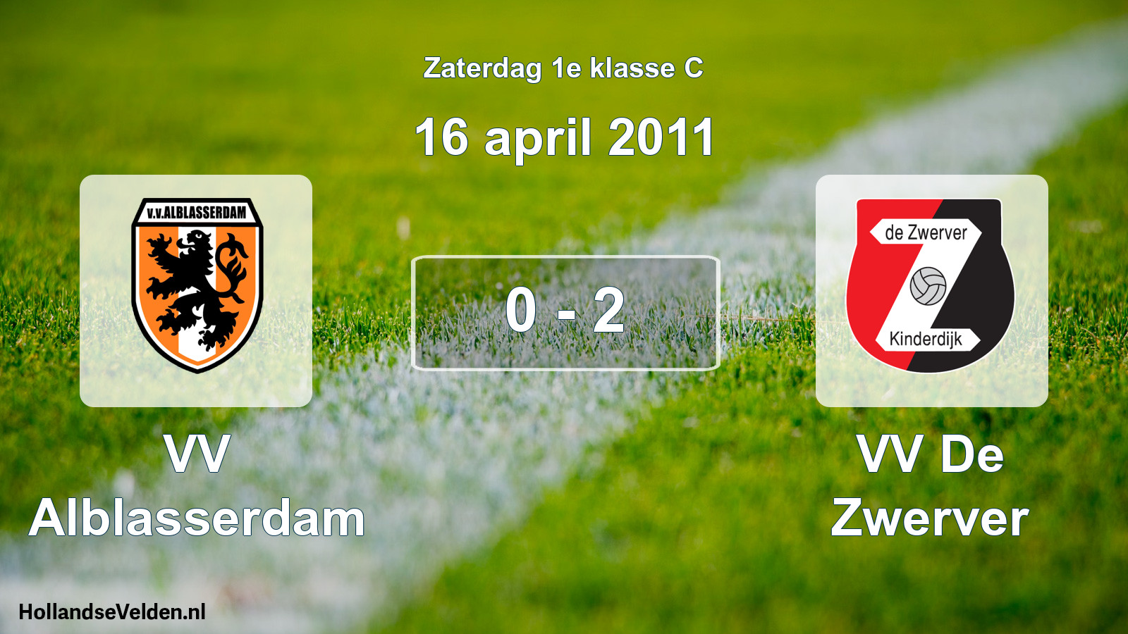 Total number of matches played: VV Alblasserdam - VV De Zwerver 0 - 2 (16 April 2011)