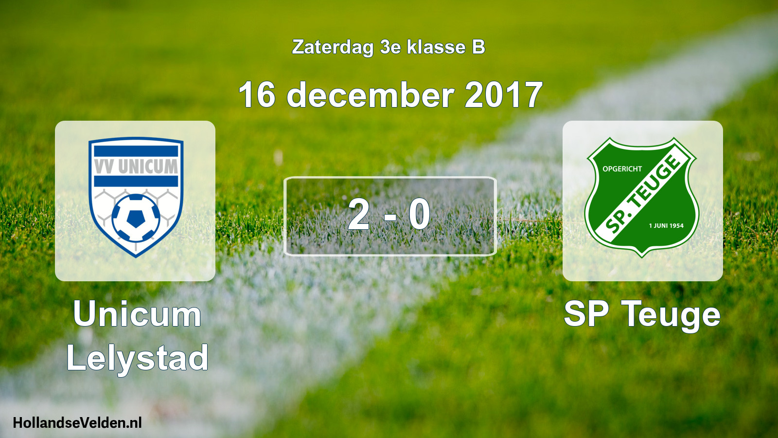 Total number of matches played: Unicum Lelystad - SP Teuge 2 - 0 (16 December 2017)