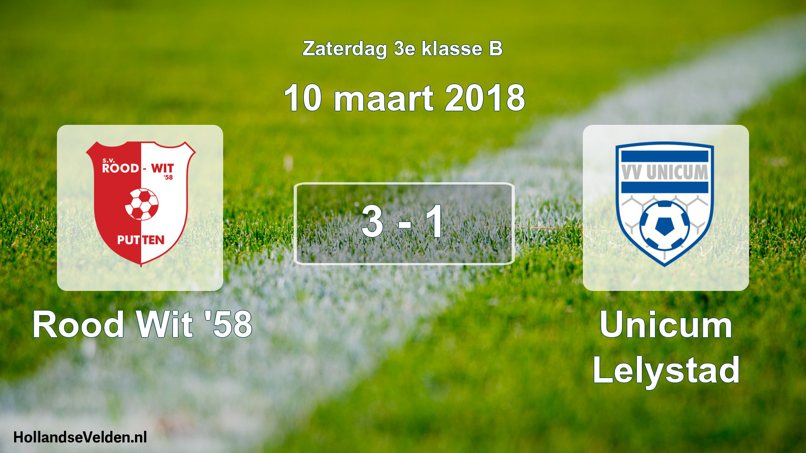 Total number of matches played: Rood Wit '58 - Unicum Lelystad 3 - 1 (10 March 2018)