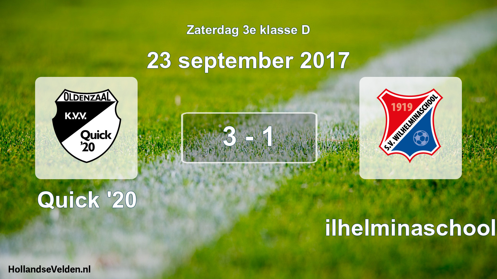 Total number of matches played: Quick '20 - Wilhelminaschool 3 - 1 (23 September 2017)