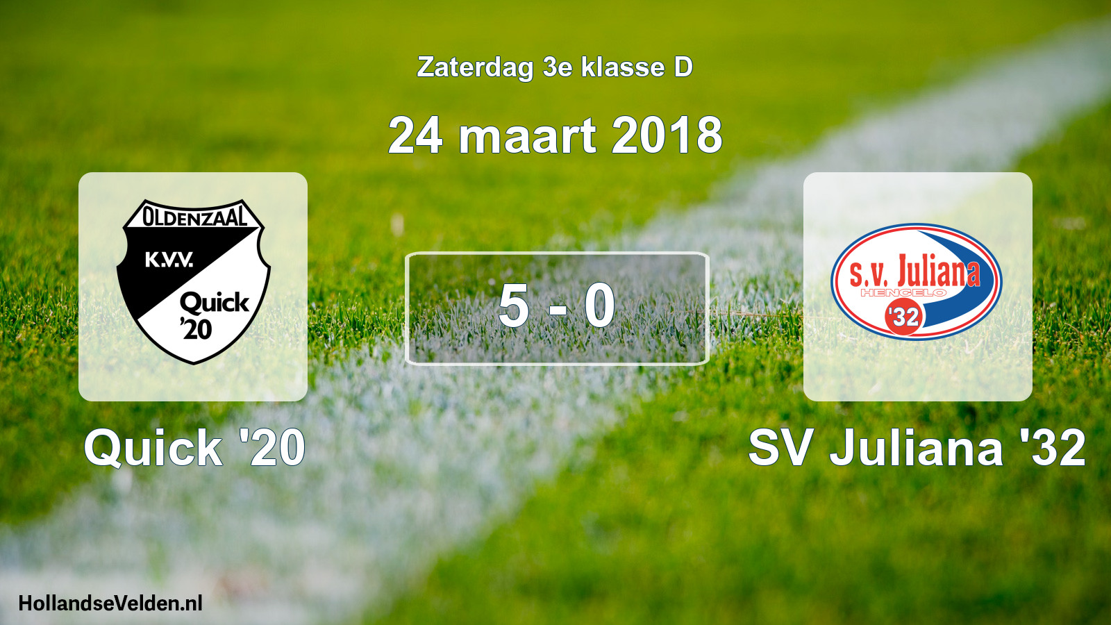Total number of matches played: Quick '20 - SV Juliana '32 5 - 0 (24 March 2018)