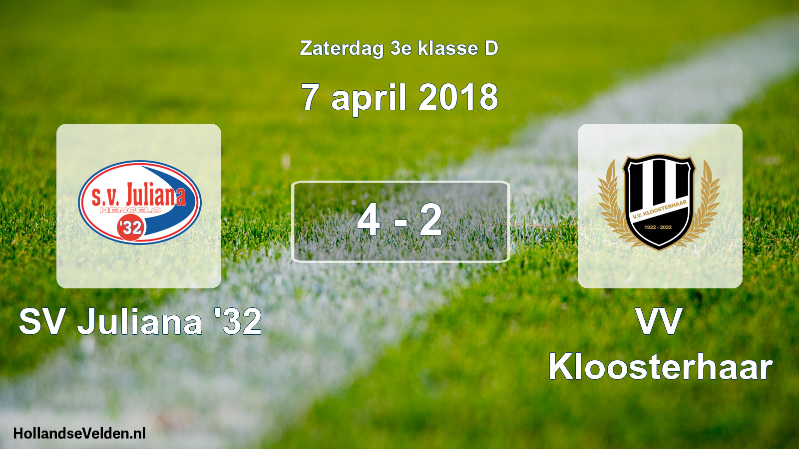 Total number of matches played: SV Juliana '32 - VV Kloosterhaar 4 - 2 (7 April 2018)