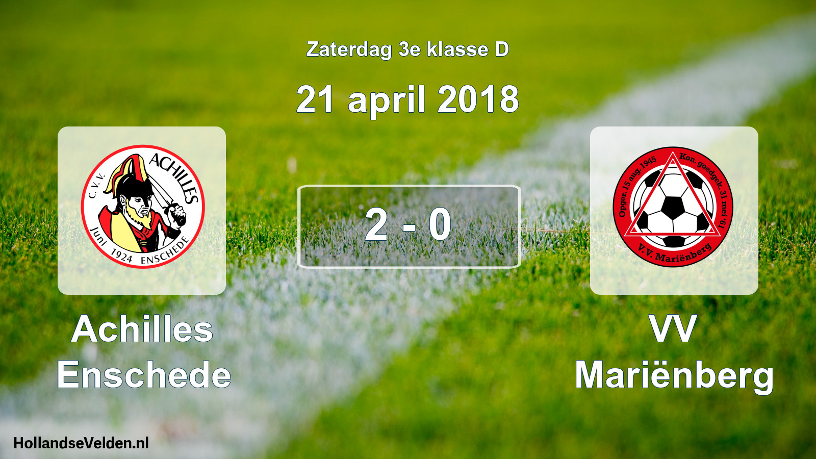 Total number of matches played: Achilles Enschede - VV Mariënberg 2 - 0 (21 April 2018)