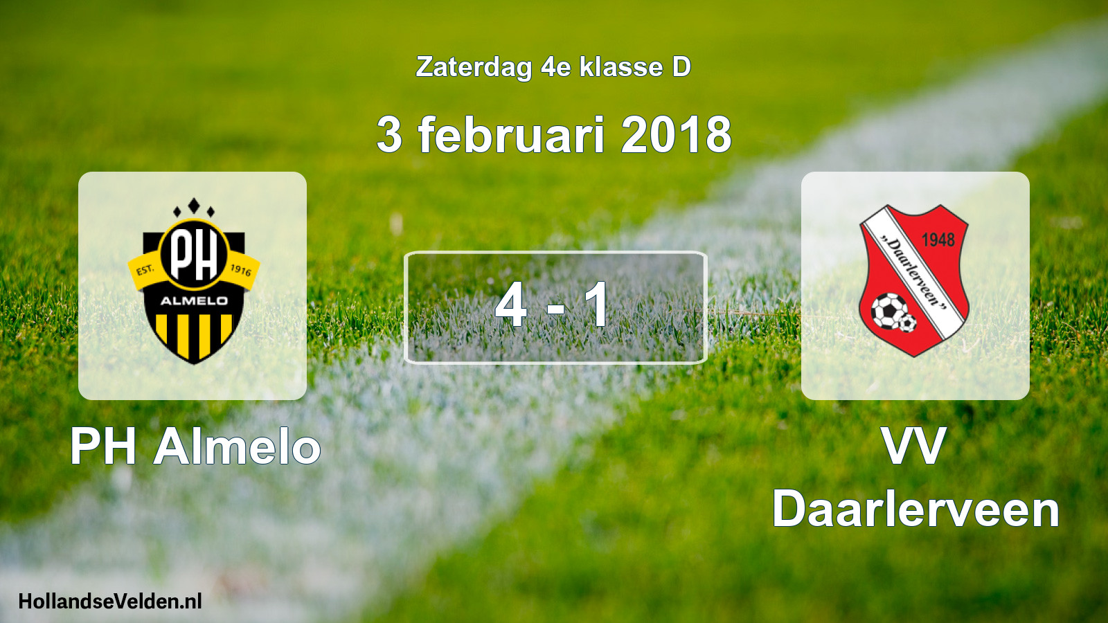 Total number of matches played: PH Almelo - VV Daarlerveen 4 - 1 (3 February 2018)