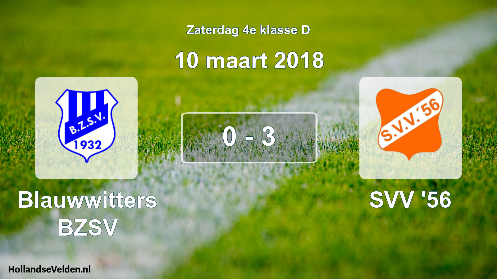 Total number of matches played: Blauwwitters BZSV - SVV '56 0 - 3 (10 March 2018)