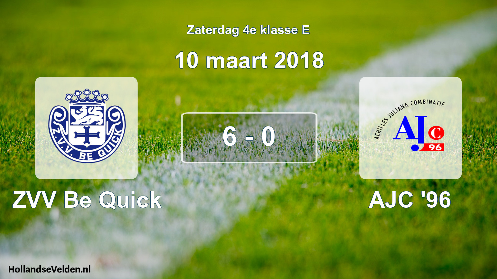 Total number of matches played: ZVV Be Quick - AJC '96 6 - 0 (10 March 2018)