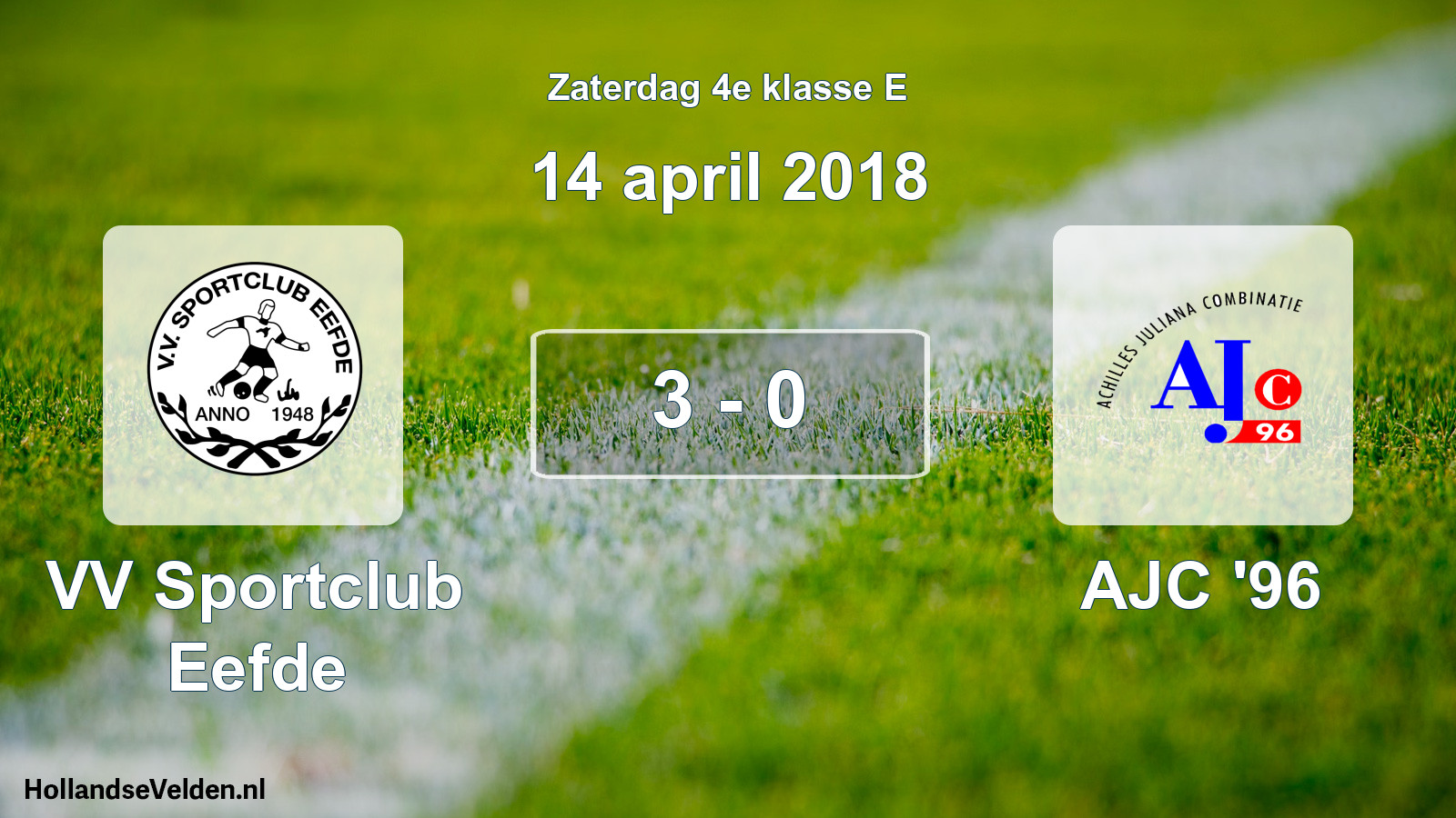 Total number of matches played: VV Sportclub Eefde - AJC '96 3 - 0 (14 April 2018)