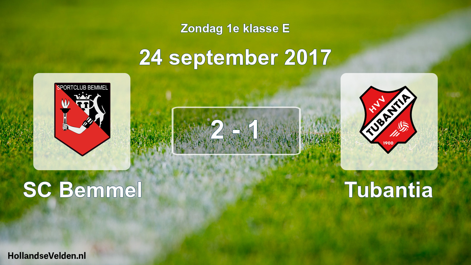 Total number of matches played: SC Bemmel - Tubantia 2 - 1 (24 September 2017)