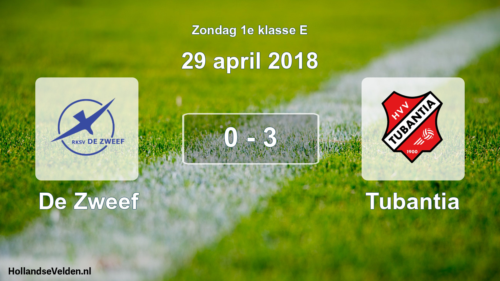 Total number of matches played: De Zweef - Tubantia 0 - 3 (29 April 2018)