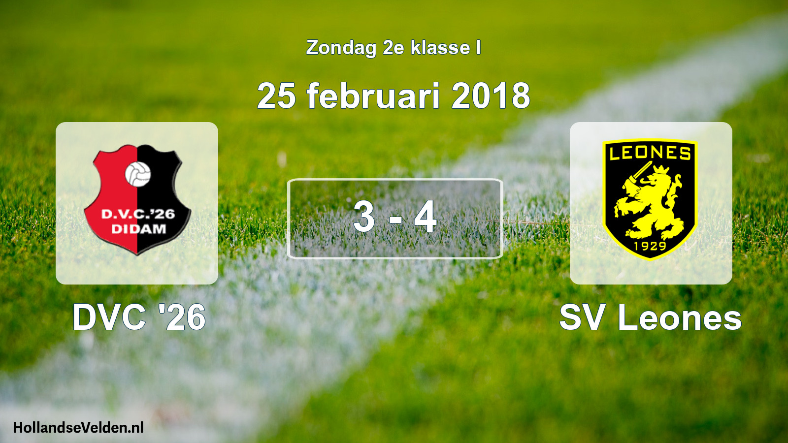 Total number of matches played: DVC '26 - SV Leones 3 - 4 (25 February 2018)