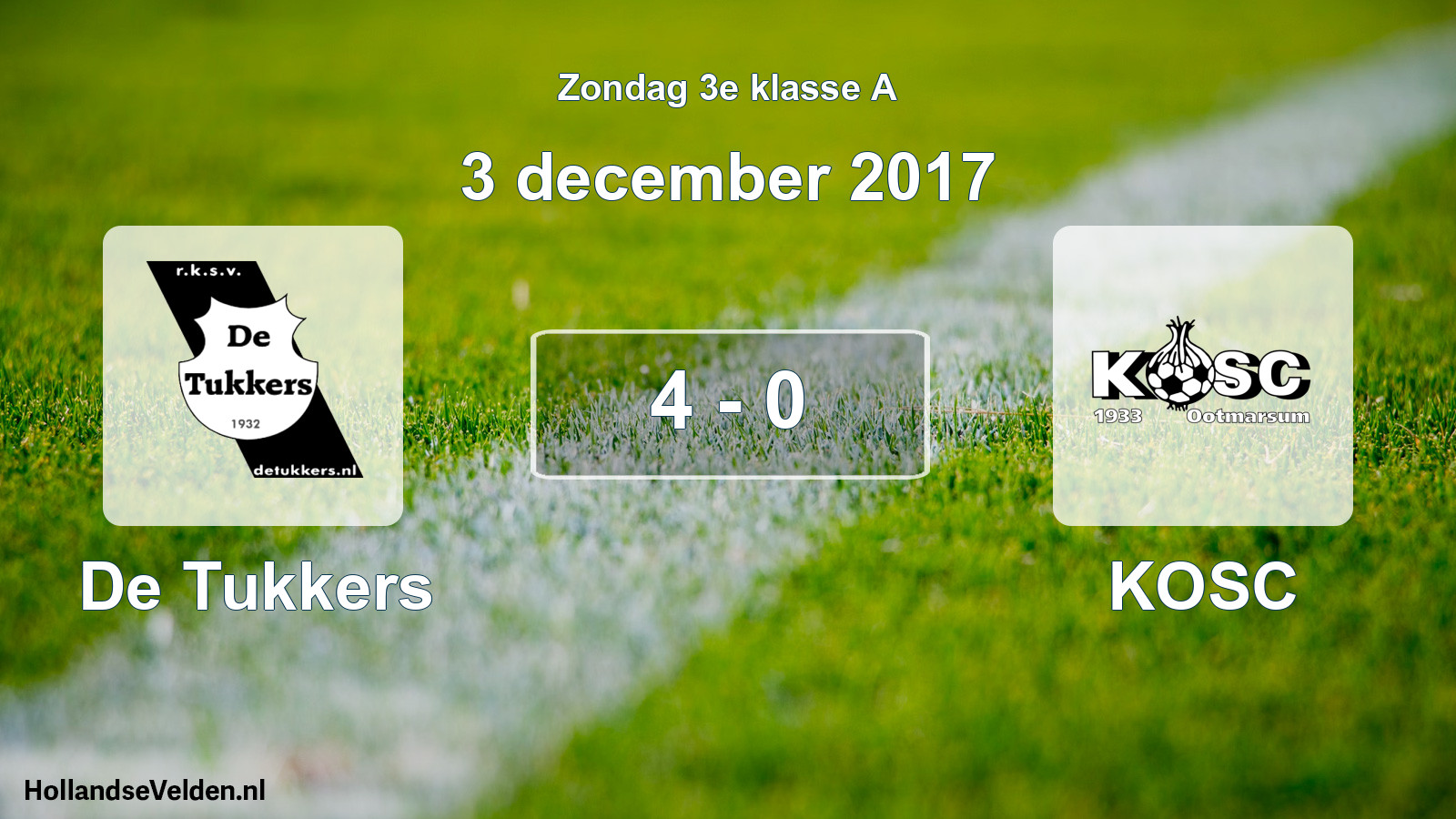Total number of matches played: De Tukkers - KOSC 4 - 0 (3 December 2017)