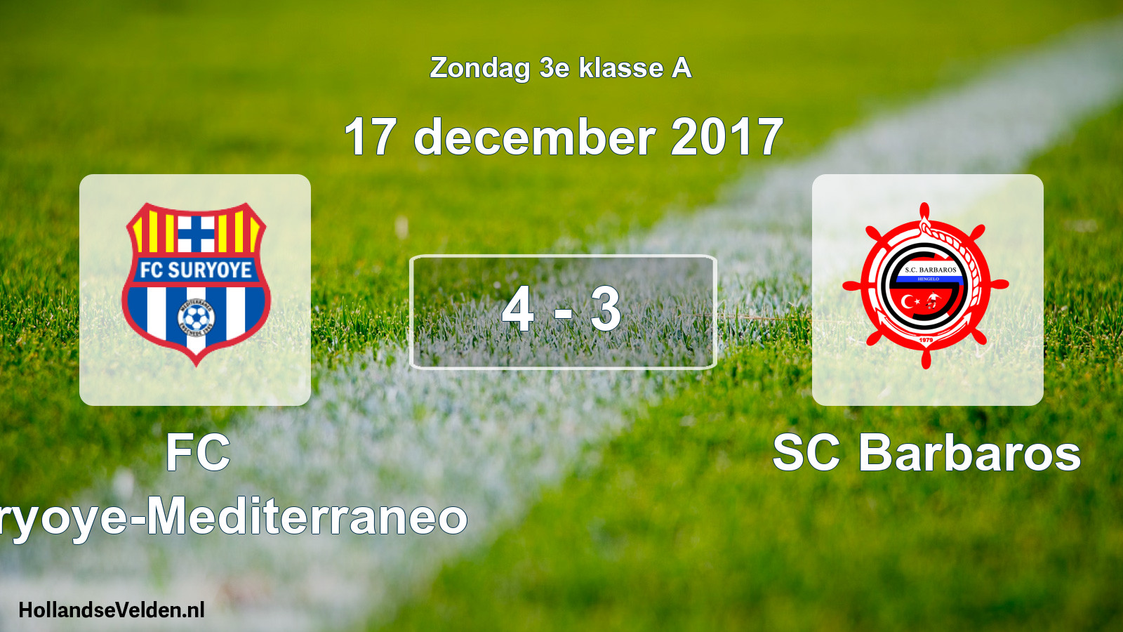 Total number of matches played: FC Suryoye-Mediterraneo - SC Barbaros 4 - 3 (17 December 2017)