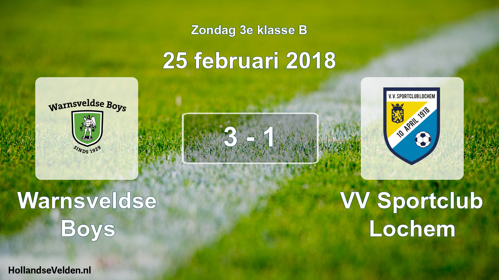Total number of matches played: Warnsveldse Boys - VV Sportclub Lochem 3 - 1 (25 February 2018)