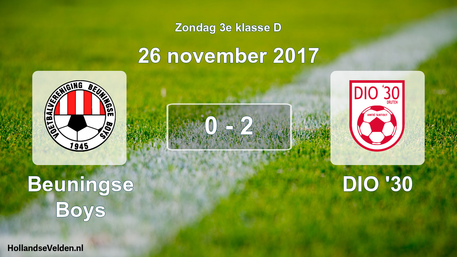 Total number of matches played: Beuningse Boys - DIO '30 0 - 2 (26 November 2017)
