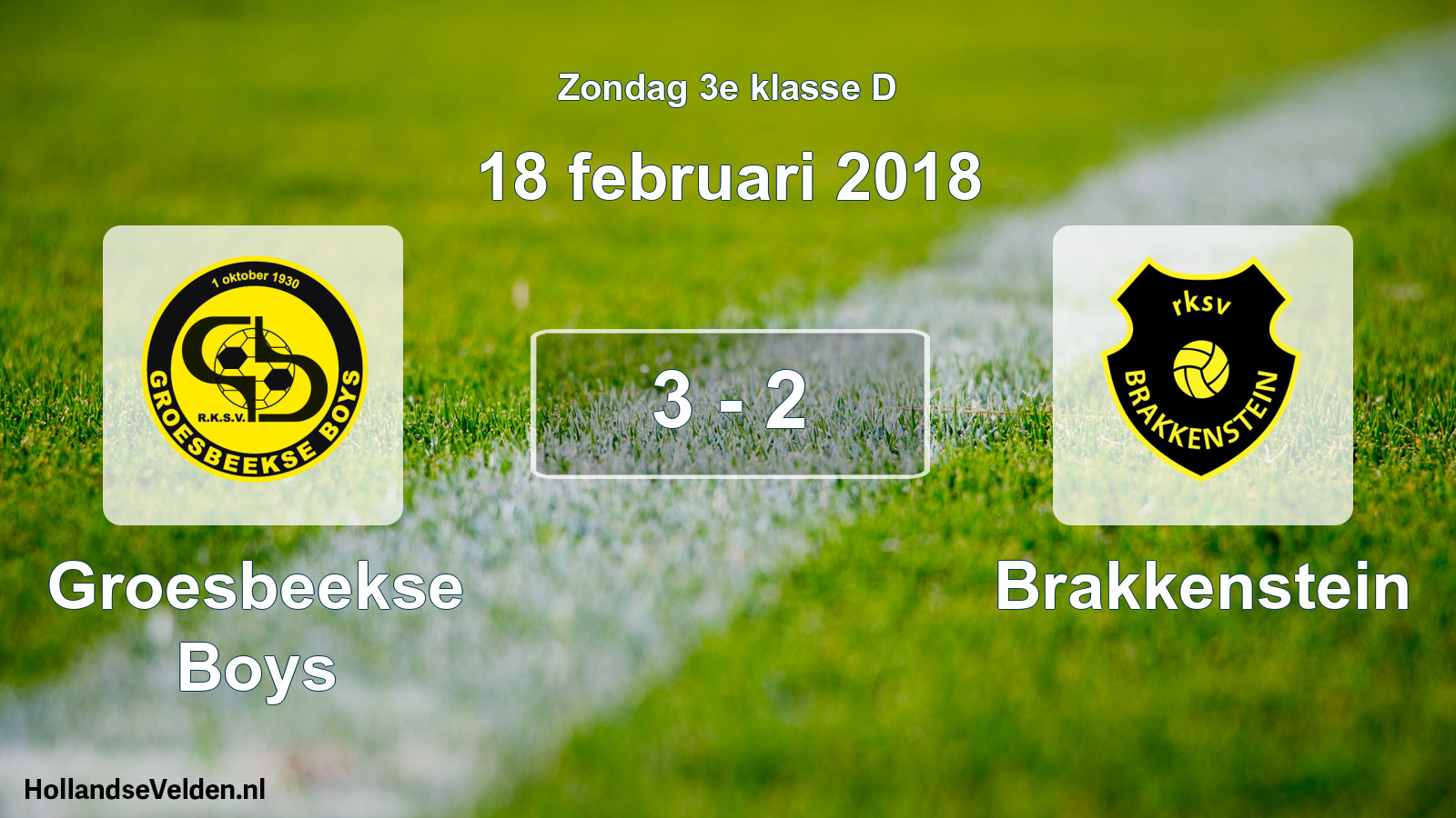 Total number of matches played: Groesbeekse Boys - Brakkenstein 3 - 2 (18 February 2018)