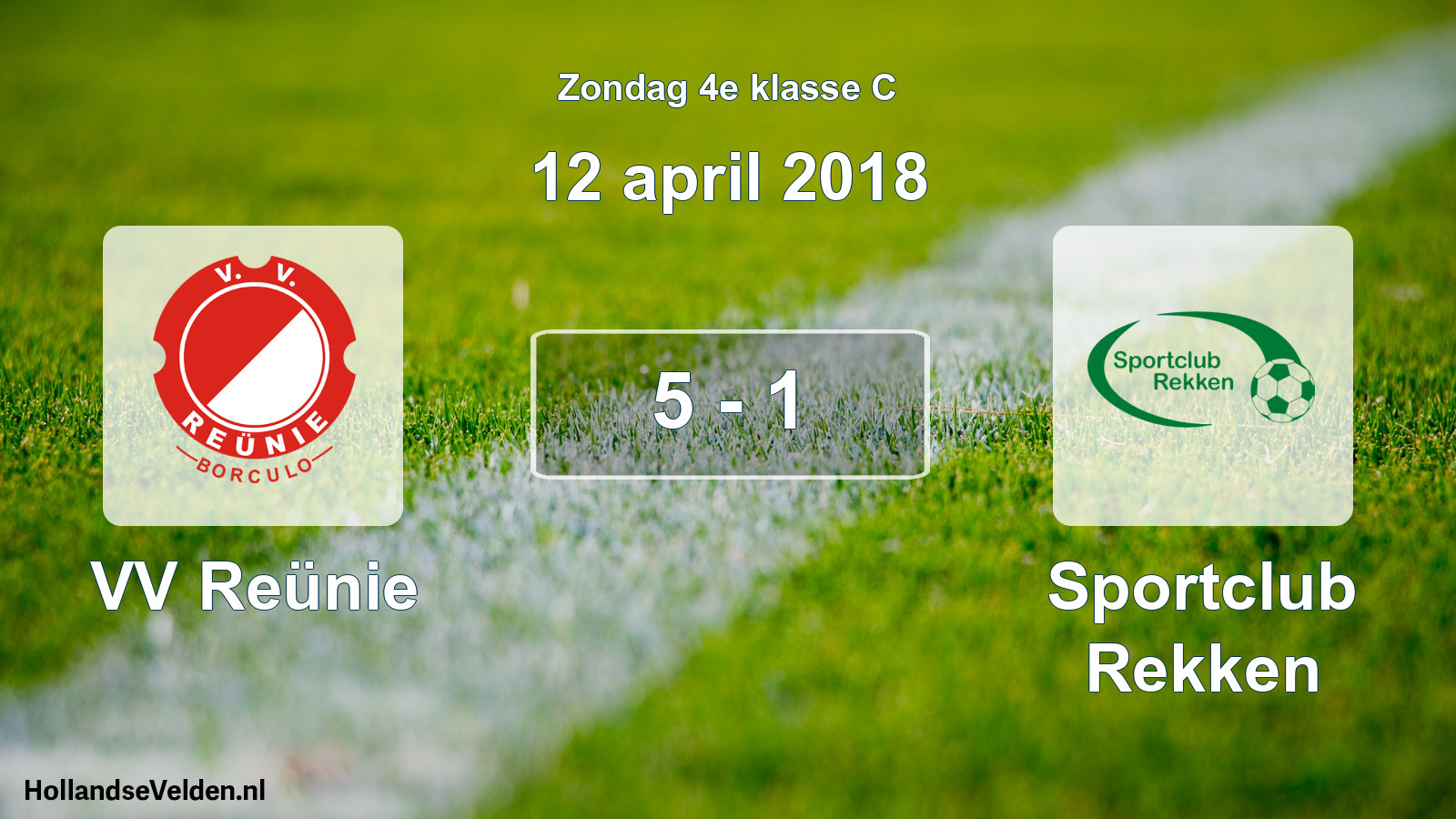 Total number of matches played: VV Reünie - Sportclub Rekken 5 - 1 (12 April 2018)