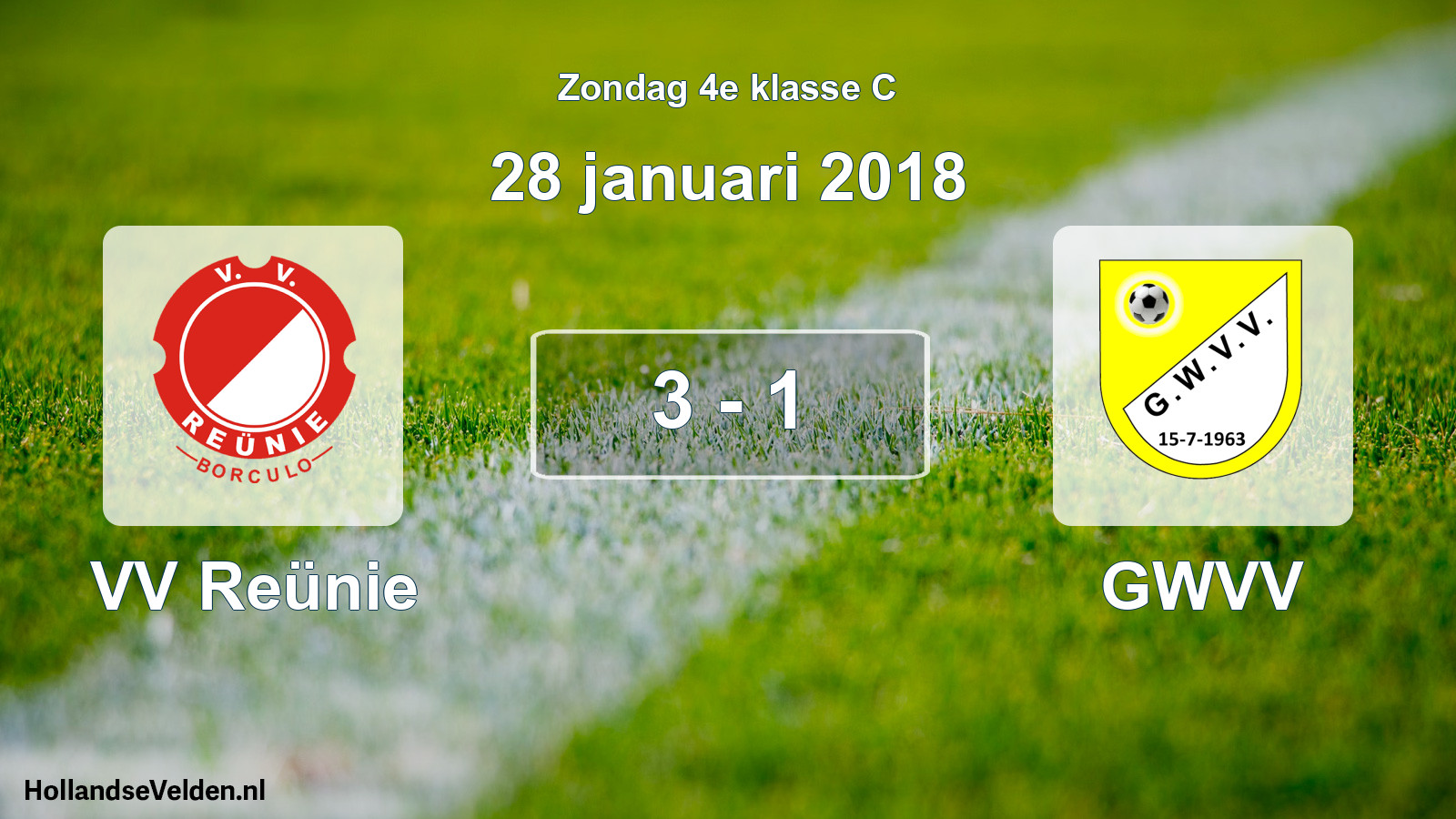 Total number of matches played: VV Reünie - GWVV 3 - 1 (28 January 2018)