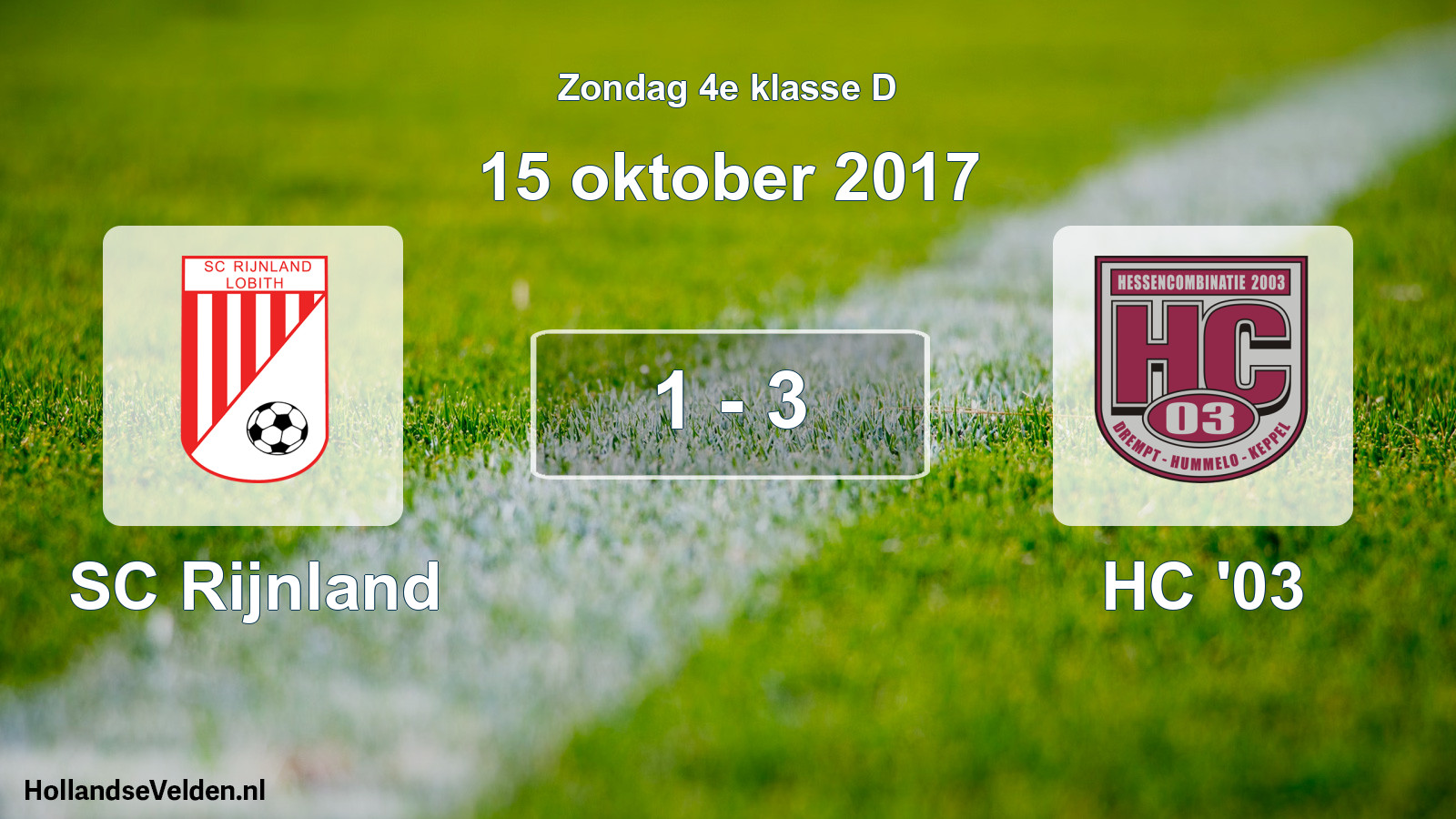 Total number of matches played: SC Rijnland - HC '03 1 - 3 (15 October 2017)