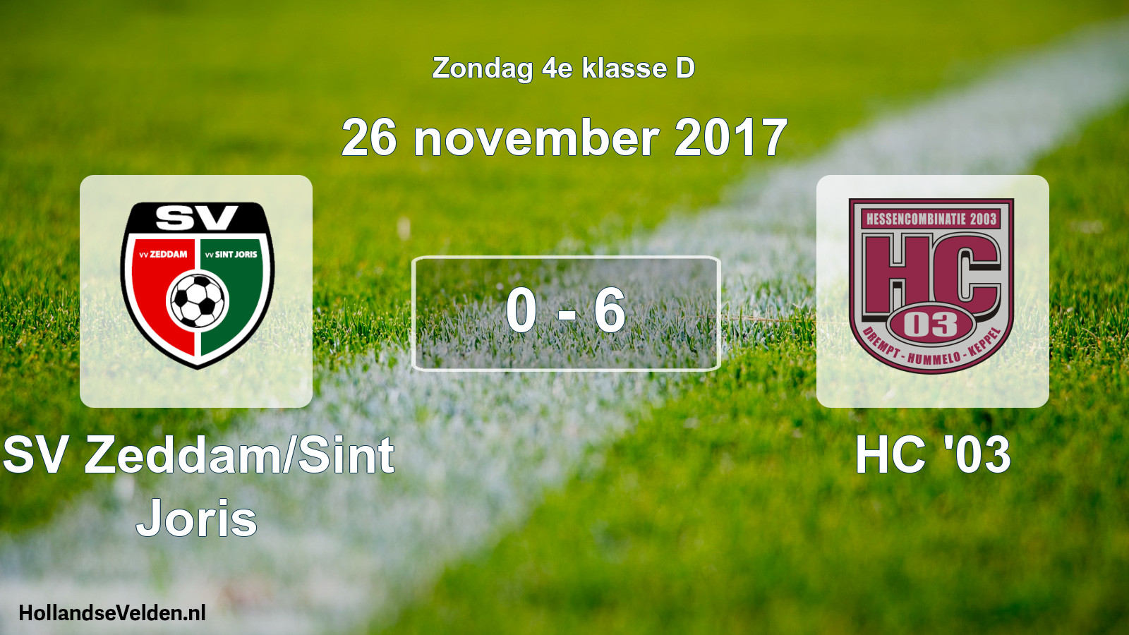 Total number of matches played: SV Zeddam/Sint Joris - HC '03 0 - 6 (26 November 2017)
