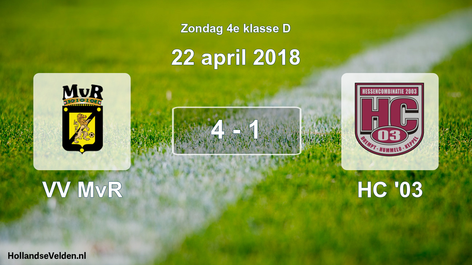 Total number of matches played: VV MvR - HC '03 4 - 1 (22 April 2018)