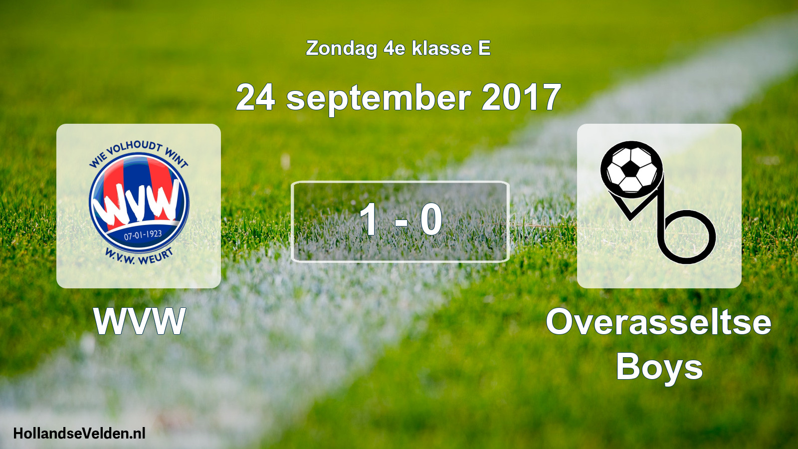 Total number of matches played: WVW - Overasseltse Boys 1 - 0 (24 September 2017)