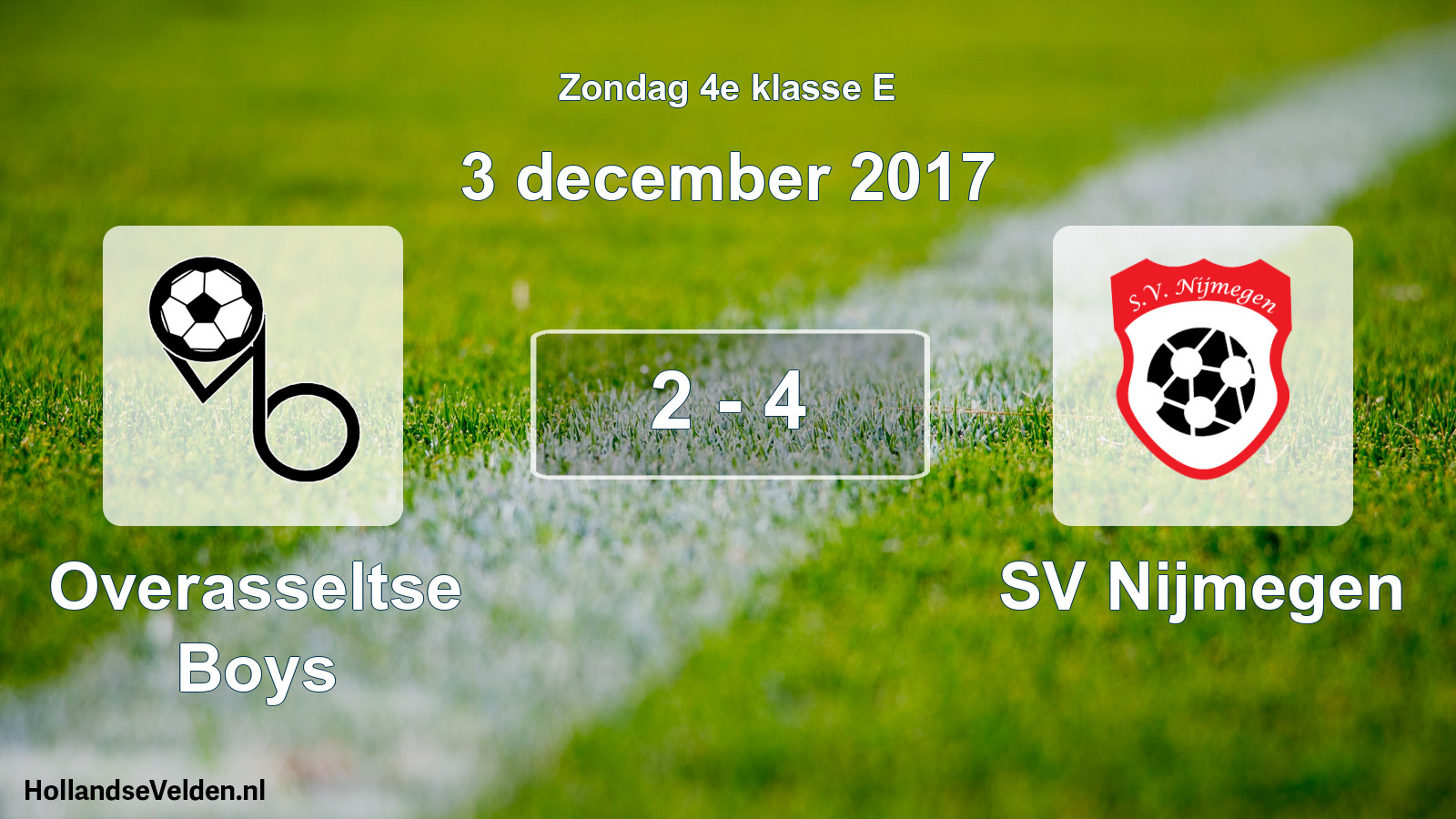 Total number of matches played: Overasseltse Boys - SV Nijmegen 2 - 4 (3 December 2017)