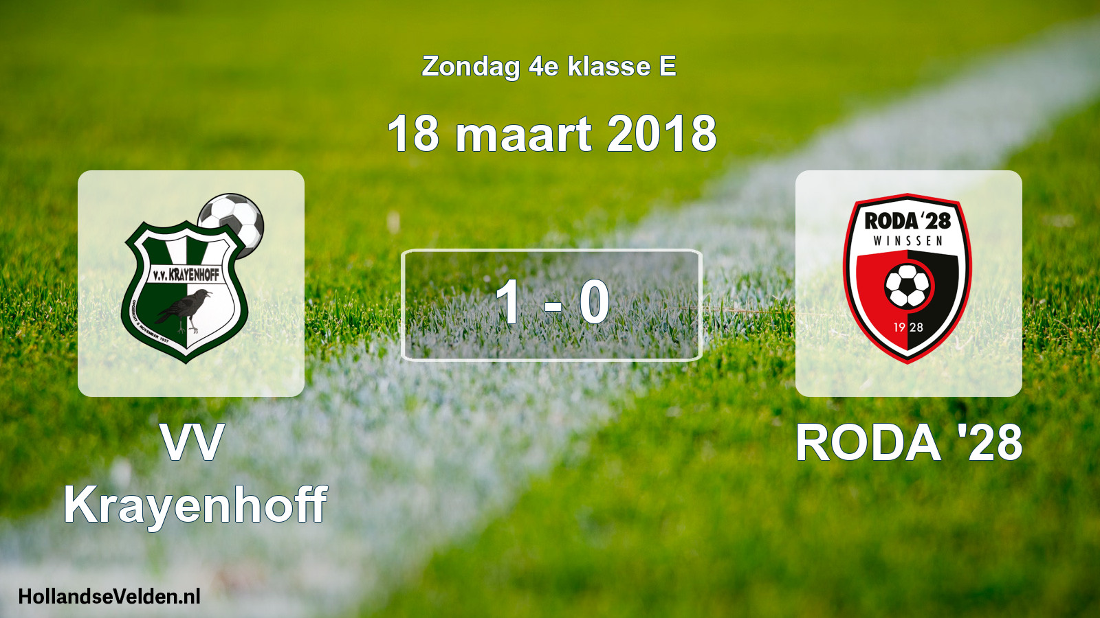 Total number of matches played: VV Krayenhoff - RODA '28 1 - 0 (18 March 2018)