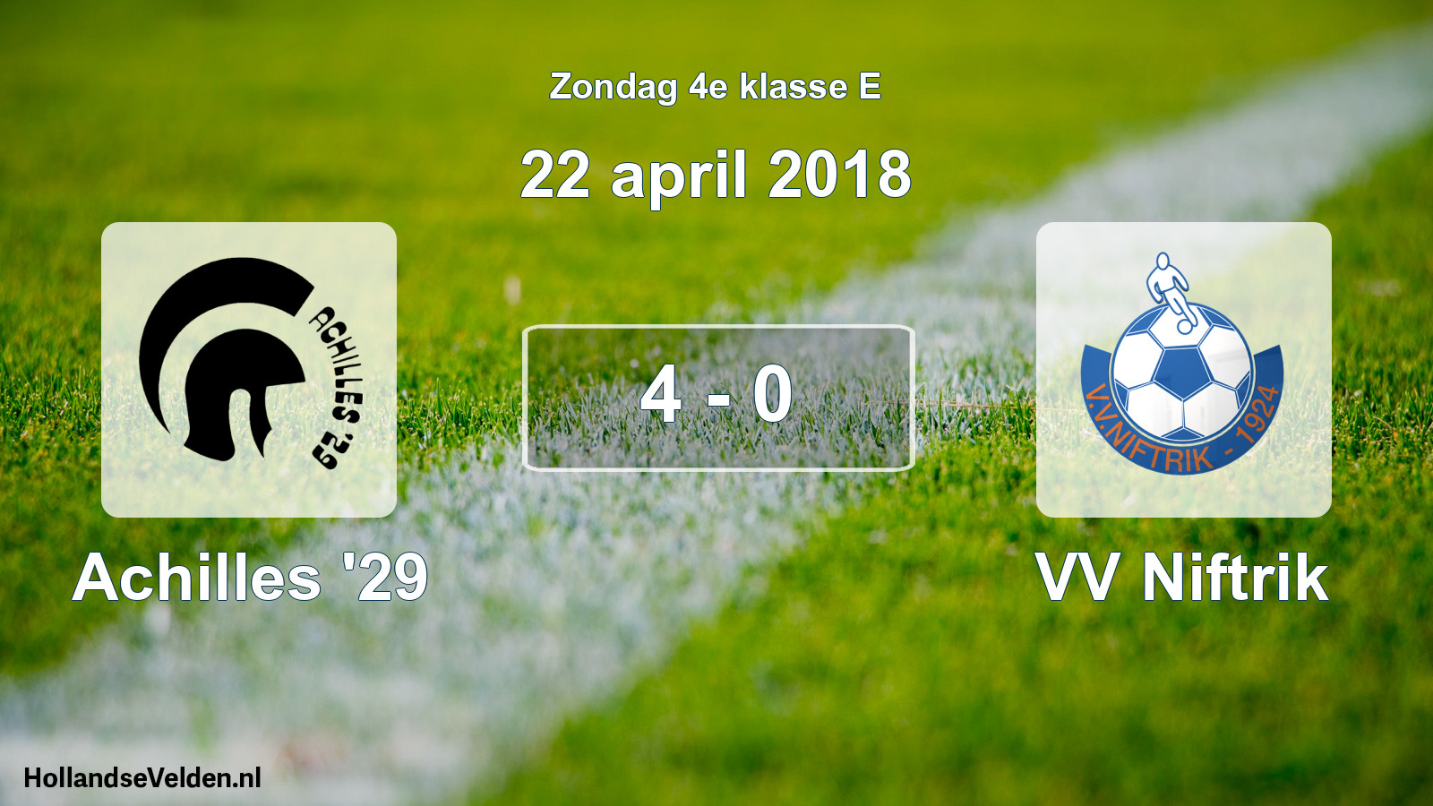 Total number of matches played: Achilles '29 - VV Niftrik 4 - 0 (22 April 2018)