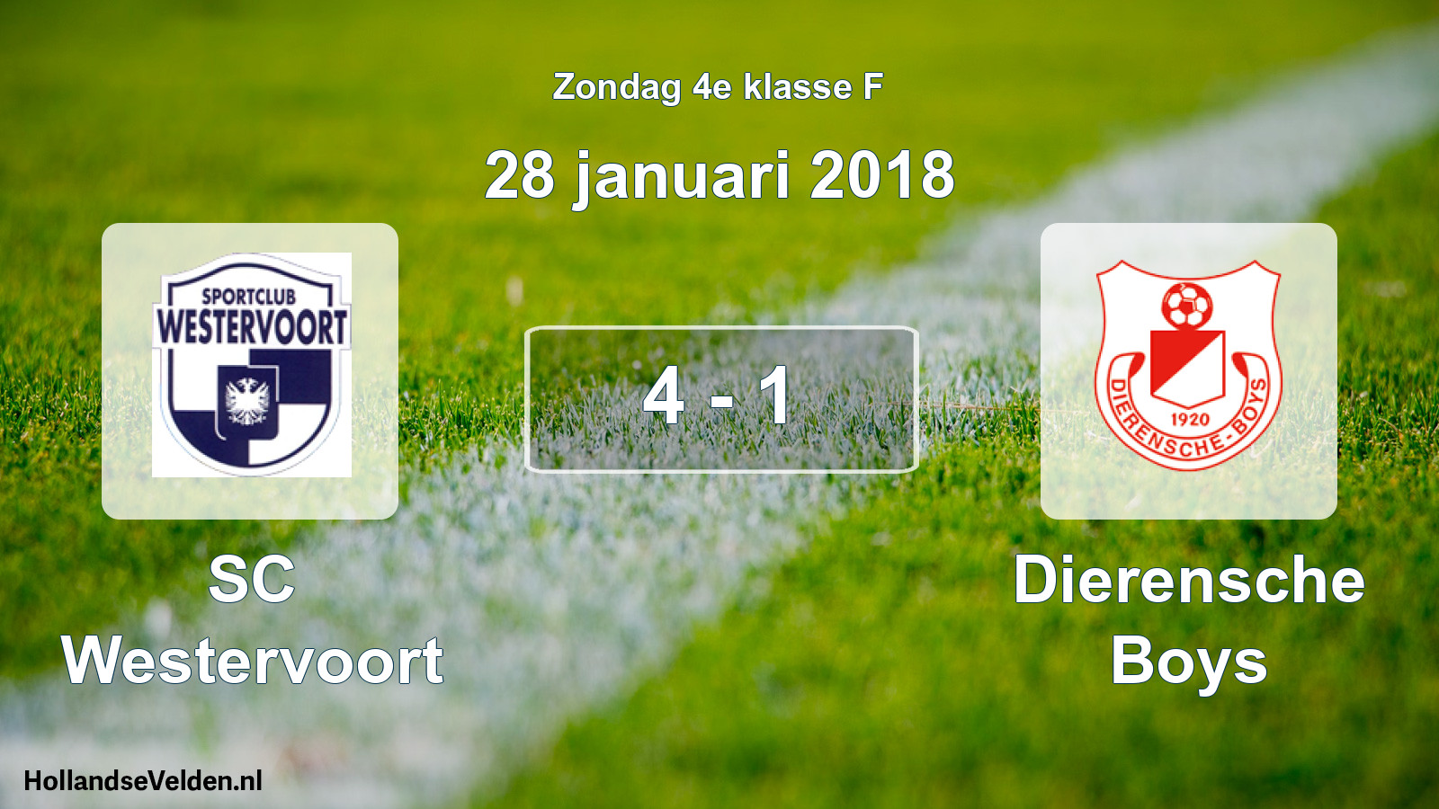 Total number of matches played: SC Westervoort - Dierensche Boys 4 - 1 (28 January 2018)