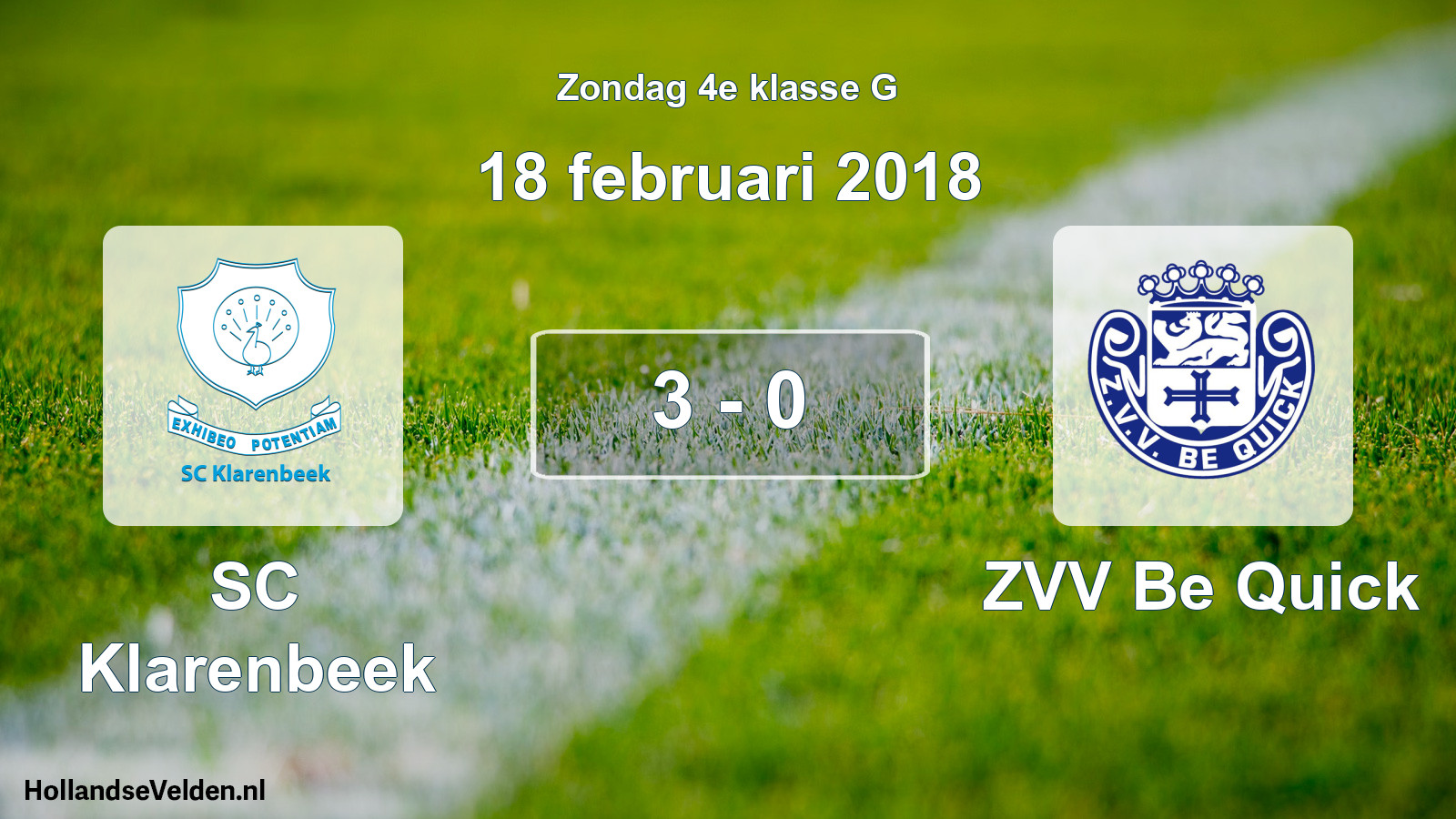 Total number of matches played: SC Klarenbeek - ZVV Be Quick 3 - 0 (18 February 2018)