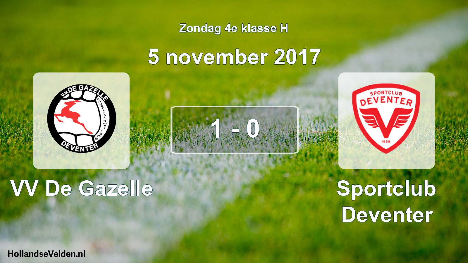 Total number of matches played: VV De Gazelle - Sportclub Deventer 1 - 0 (5 November 2017)