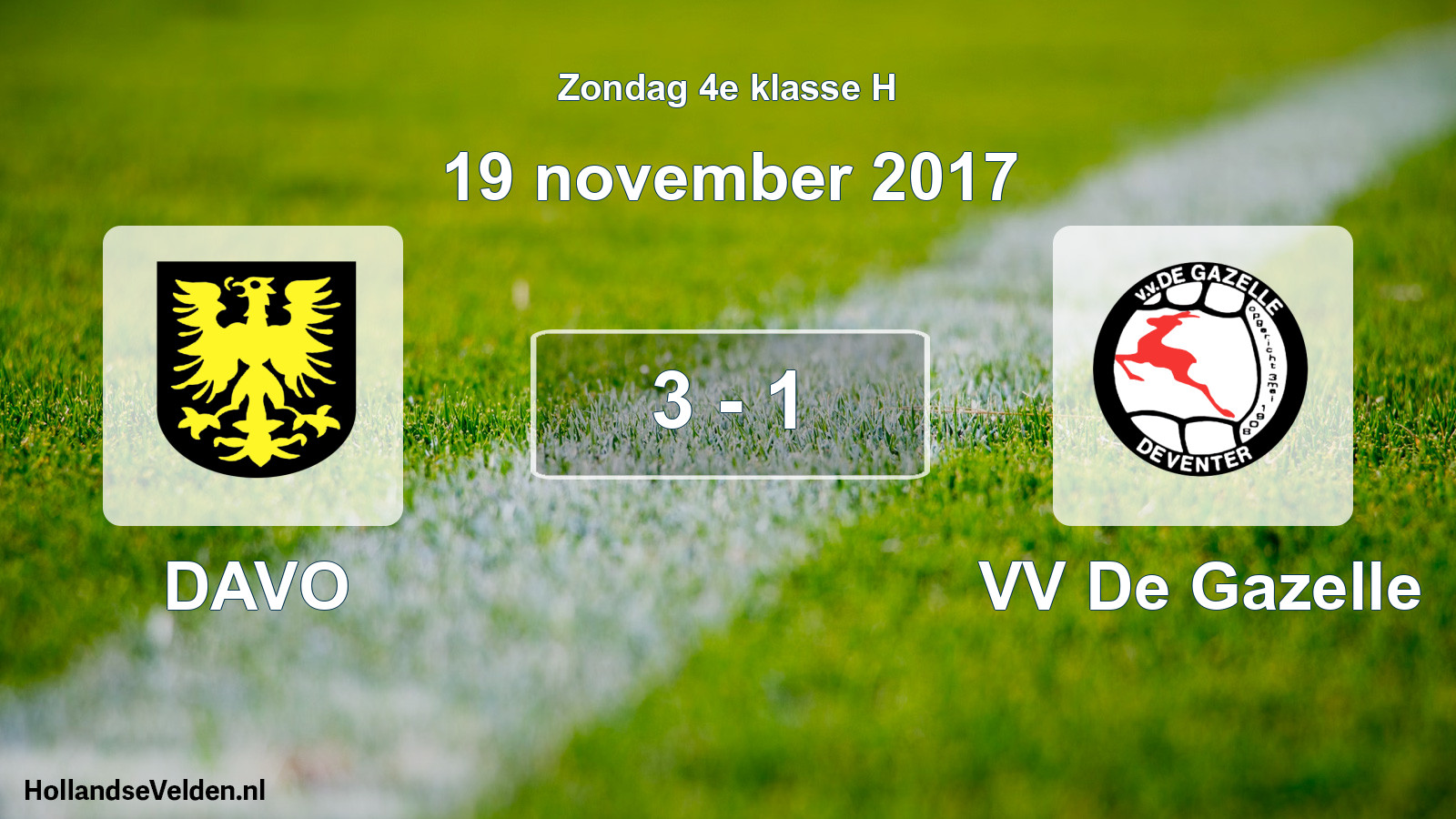 Total number of matches played: DAVO - VV De Gazelle 3 - 1 (19 November 2017)