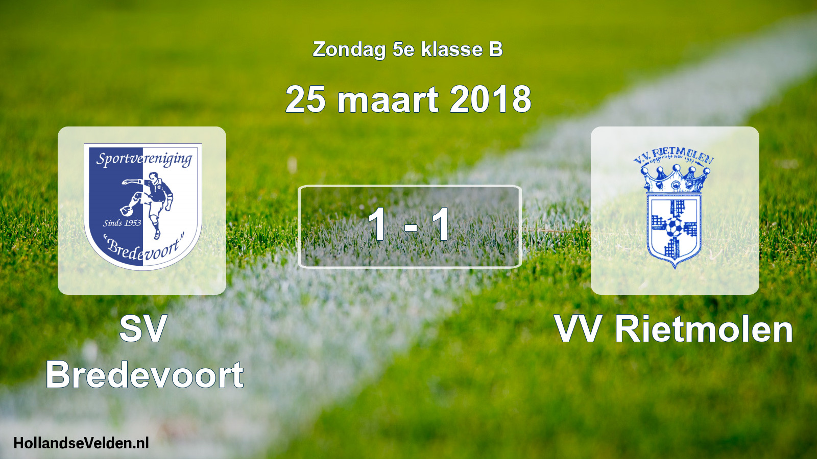 Total number of matches played: SV Bredevoort - VV Rietmolen 1 - 1 (25 March 2018)