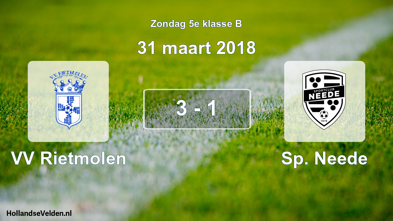 Total number of matches played: VV Rietmolen - Sp. Neede 3 - 1 (31 March 2018)
