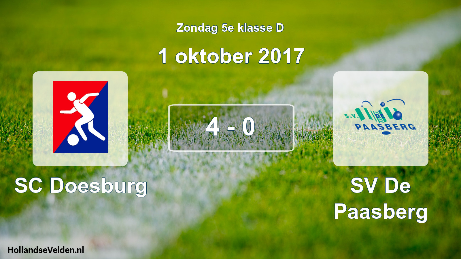 Total number of matches played: SC Doesburg - SV De Paasberg 4 - 0 (1 October 2017)